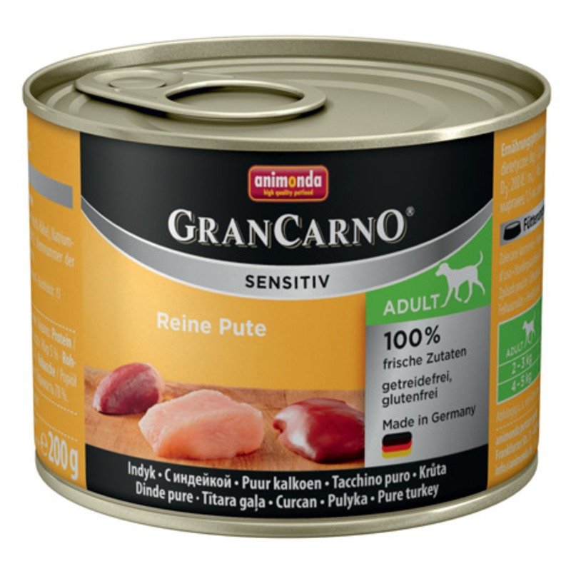 Animonda Gran Carno Sensitiv влажный корм для собак с чувствительным пищеварением, фарш из индейки, в консервах - 200 г