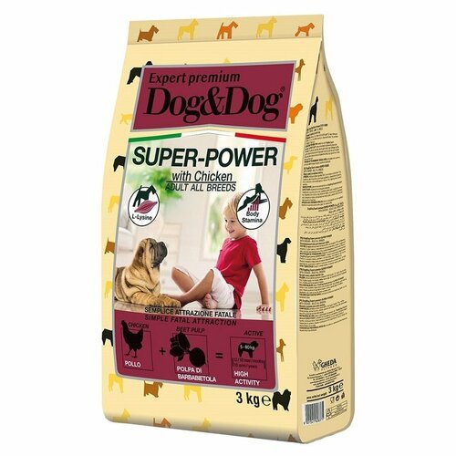 Сухой корм для взрослых активных собак с курицей Dog&Dog 3 кг