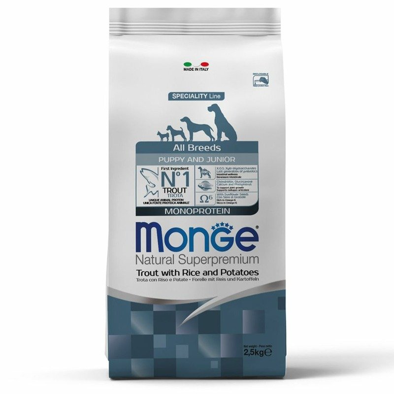 Monge Dog Speciality Line Monoprotein полнорационный сухой корм для щенков, с форелью, рисом и картофелем - 2,5 кг