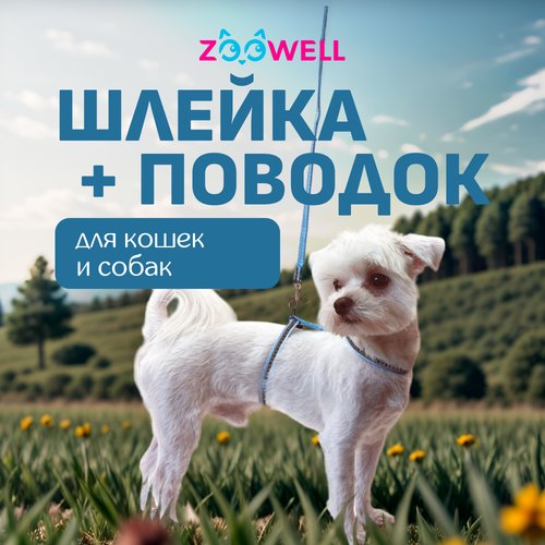 Светоотражающая шлейка с поводком ZooWell для кошек универсальная, шлейка для кошек