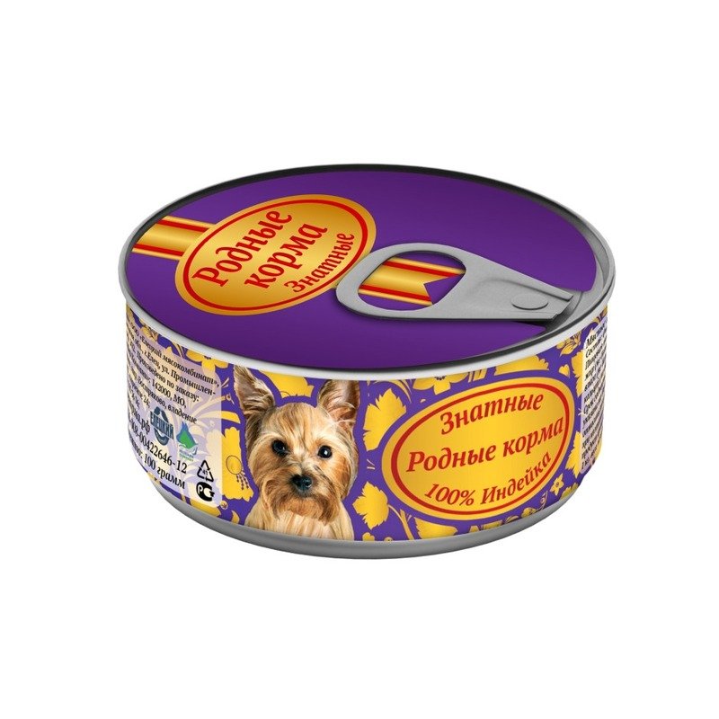 Родные корма Родные корма Знатные влажный корм для собак, с индейкой, кусочки в желе, в консервах - 100 г