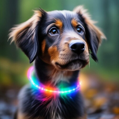 Ошейник светодиодный для собак светящийся, usb зарядка в комплекте, цвет: радуга, 50-70 см