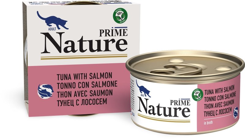 Prime Nature Prime Nature консервы для кошек: тунец с лососем в бульоне (24 шт)