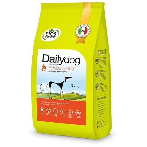 Сухой корм для собак DailyDog индейка, с рисом 1 уп. х 1 шт. х 3 кг (для средних пород)