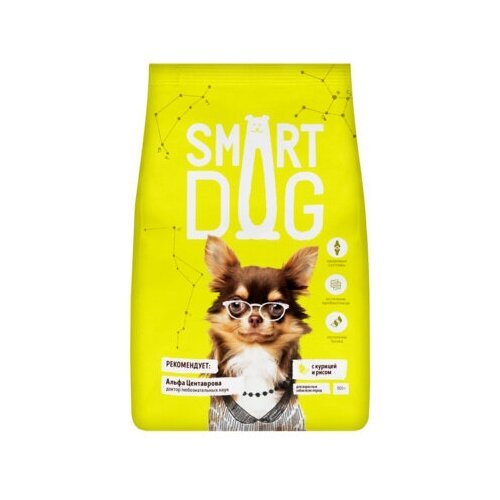 Smart Dog сухой корм Для взрослых собак с курицей и рисом , 0,8 кг (18 шт)