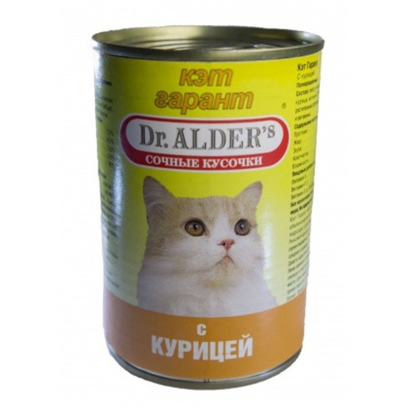 Dr. Alders Cat Garant полнорационный влажный корм для кошек, с курицей, кусочки в соусе, в консервах - 415 г