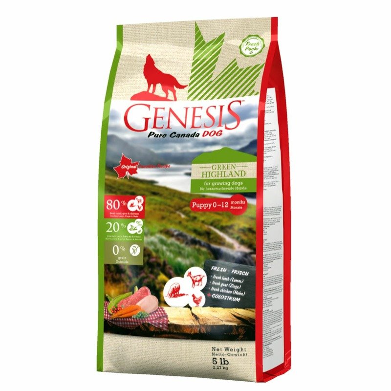 GENESIS Genesis Pure Canada Green Highland Puppy для щенков, юниоров, беременных и кормящих взрослых собак всех пород с курицей, козой и ягненком - 2,27 кг