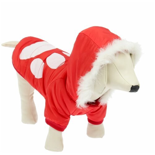 Куртка для собак КНР с капюшоном и мехом, размер XS, шея 22 см, грудь 32 см, спинка 20 см, красная