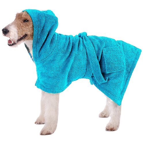 Махровый халат-полотенце для собак с капюшоном, салатовый, размер S. Халат для собак. Полотенце для собак.