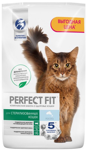 Perfect Fit Perfect Fit сухой корм для стерилизованных кошек с лососем (10 кг)