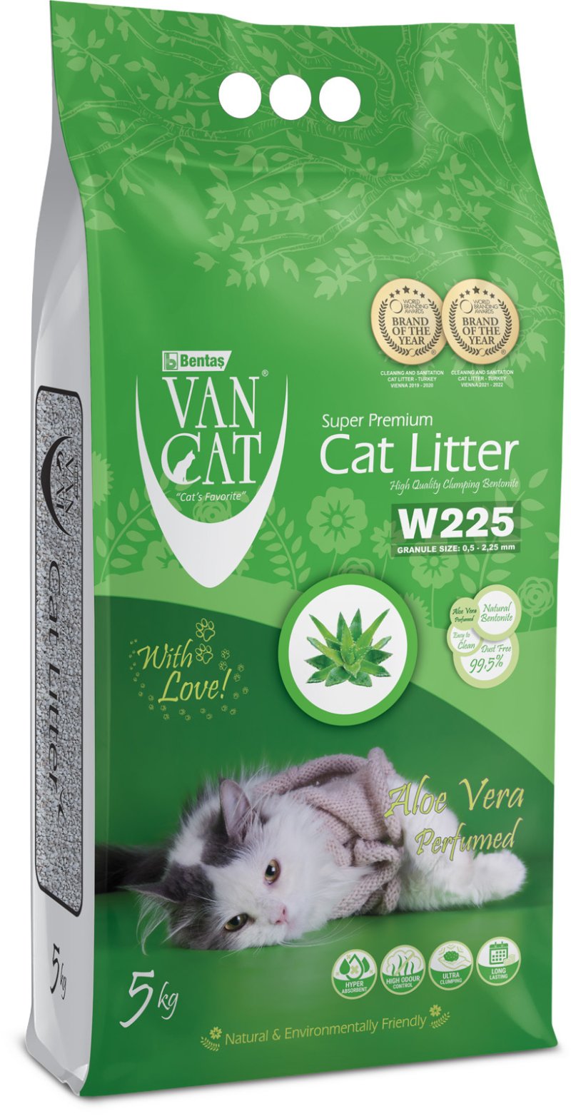Van Cat Van Cat комкующийся наполнитель без пыли с ароматом алое вера, пакет (5 кг)