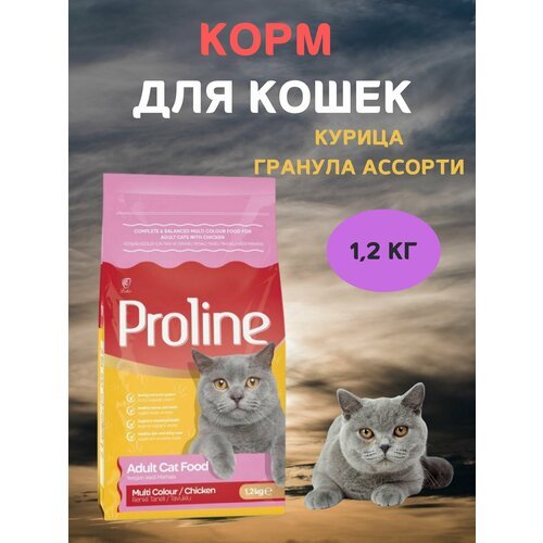 Сухой корм для кошек, с курицей, гранула ассорти, PROLINE, 1,2 кг