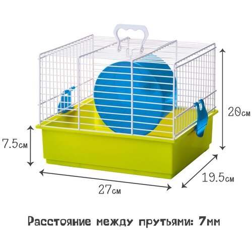 Клетка для грызунов VOLTREGA (910), зелёный поддон, голубое колесо, 27х19.5х20см (Испания)