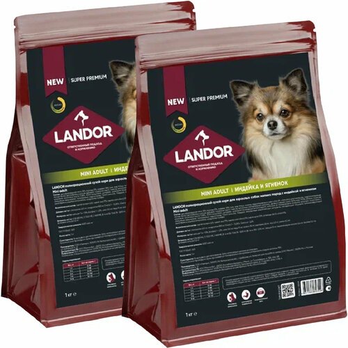 Сухой корм LANDOR MINI ADULT для взрослых собак маленьких пород с индейкой и ягненком (1 + 1 кг)