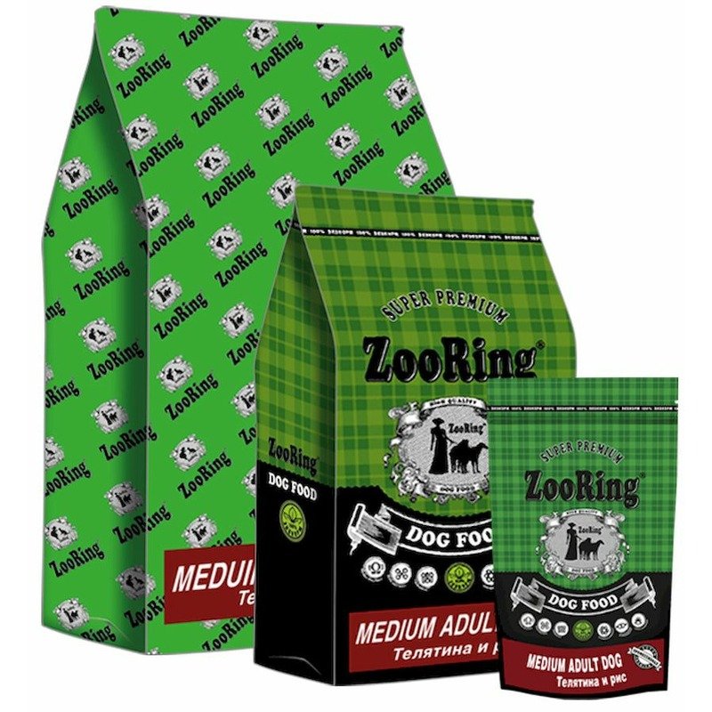 Zooring Medium Adult Dog 24/12 сухой корм для взрослых собак средних пород с телятиной и рисом - 2 кг
