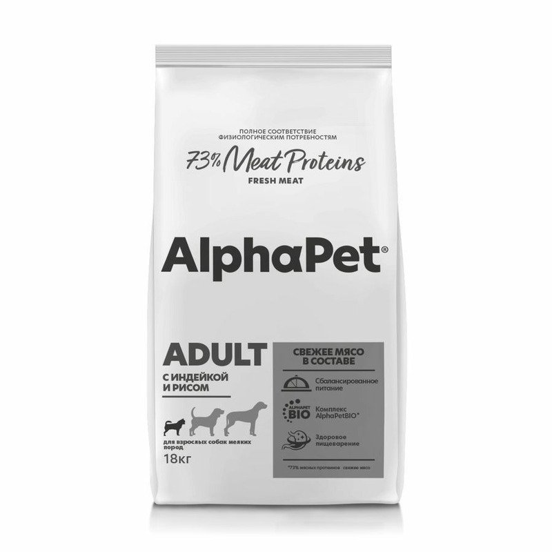 AlphaPet Superpremium Adult для собак мелких пород, с индейкой и рисом - 18 кг
