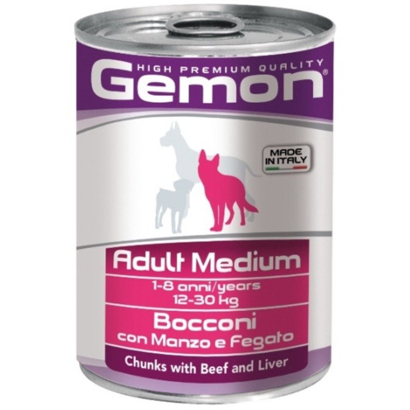 Gemon Консервы Gemon Adult Medium для взрослых собак средних пород с кусочками говядины и печени 415 гр х 24 шт
