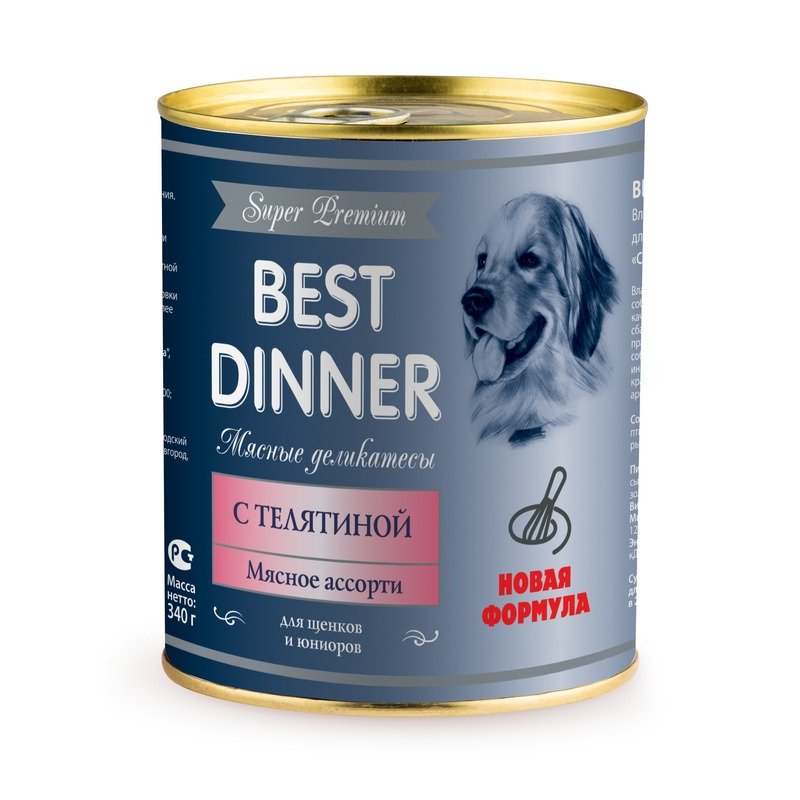 BEST DINNER Best Dinner Super Premium Мясные деликатесы влажный корм для щенков, с телятиной, фарш, в консервах - 340 г