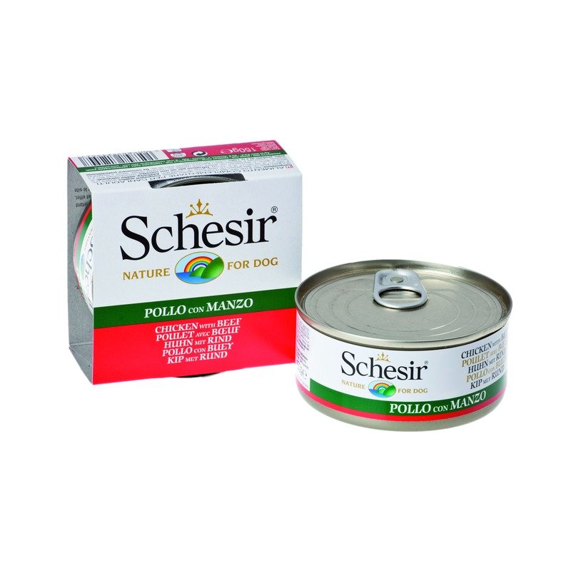 Schesir Schesir влажный корм для собак, с филе цыпленка и говядиной, волокна в желе, в консервах - 150 г