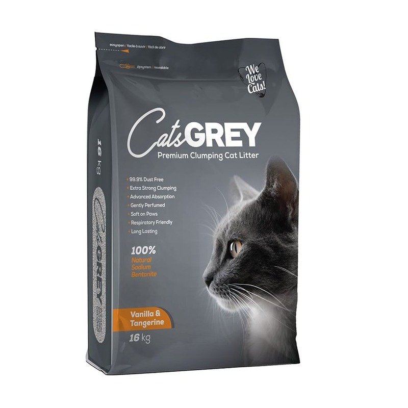 Cat's Grey Vanilla & Tangerine наполнитель для кошек, комкующийся, с ароматом ванили и танжерина - 16 кг