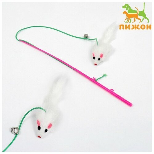 Пижон Дразнилка-удочка 'Мышонок' с белой мышью на розовой ручке