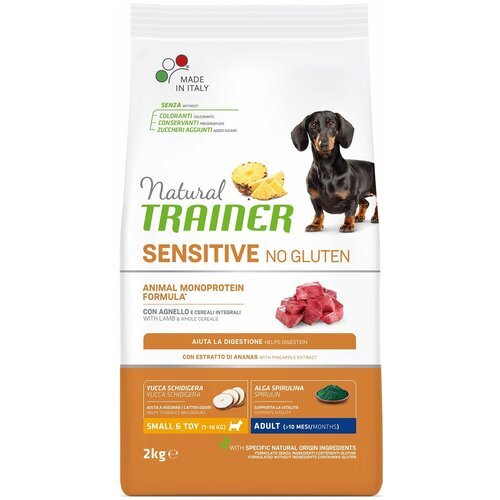 Сухой корм для собак TRAINER Natural Sensitive No Gluten, при чувствительном пищеварении, гипоаллергенный, ягненок 1 уп. х 1 шт. х 2 кг (для мелких и карликовых пород)
