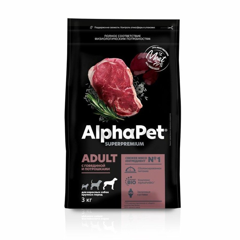 AlphaPet AlphaPet Superpremium для собак крупных пород, с говядиной и потрошками - 3 кг