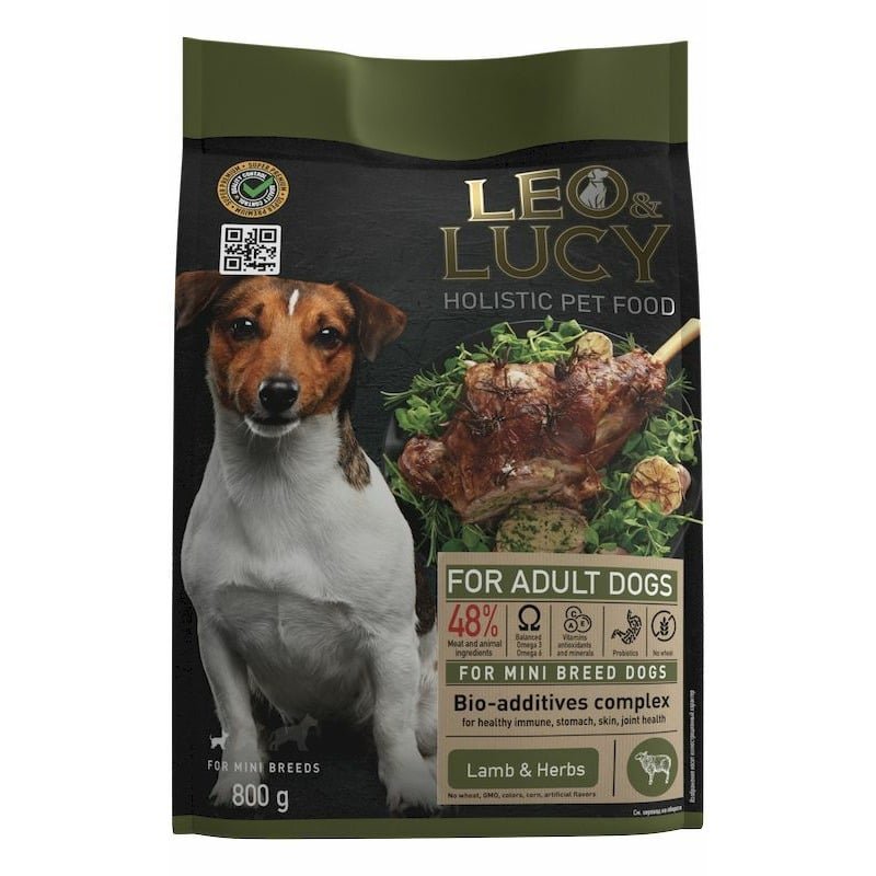 Leo&Luсy Leo&Lucy сухой полнорационный корм для собак мелких пород, с ягненком, травами и биодобавками - 800 г