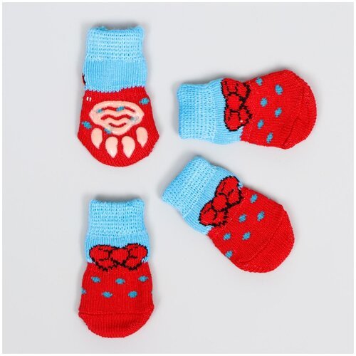 Носки нескользящие 'Бантик', размер S (2,5/3,5 * 6 см), набор 4 шт, красно-голубые