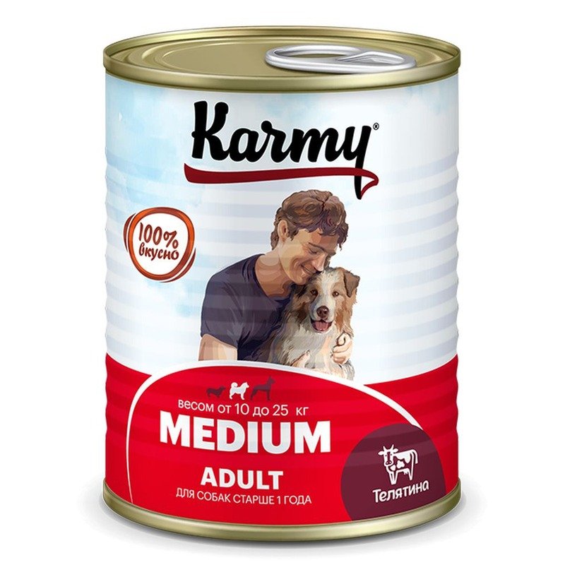 Karmy Medium Adult влажный корм для собак средних пород, с телятиной, консервы - 340 г