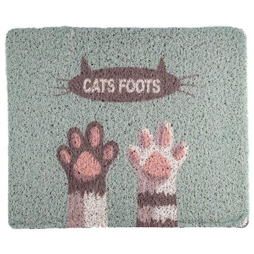 Коврик под туалет для кошек бирюзовый c надписью Cats Foots 45х38см