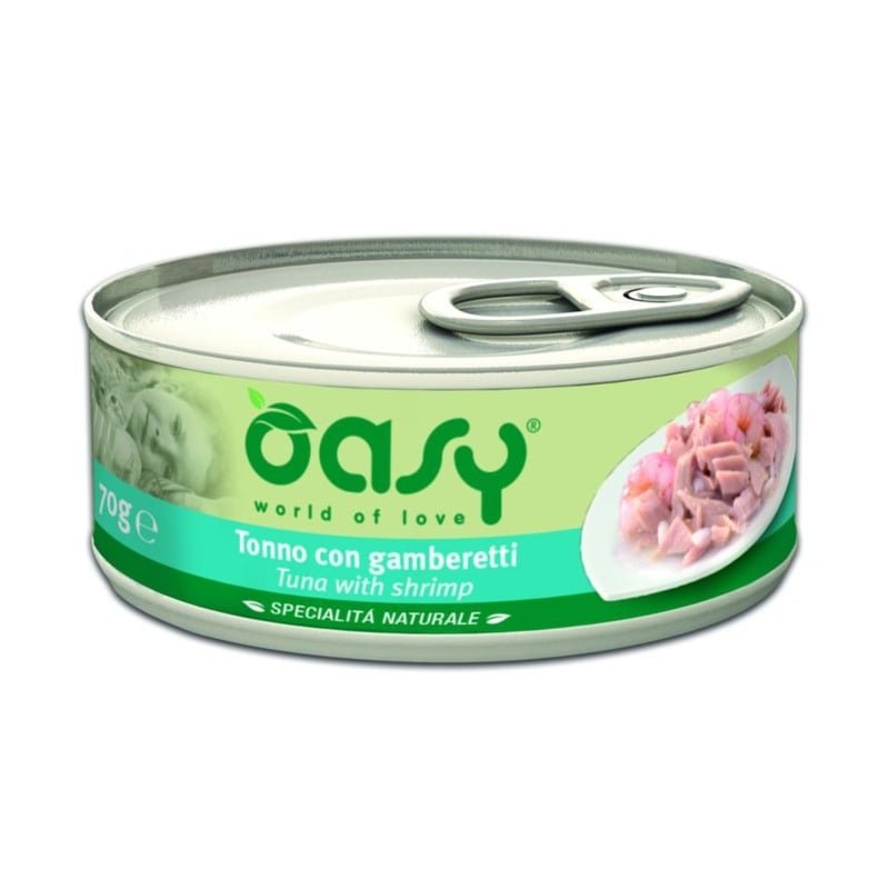 Oasy Wet Cat Specialita Naturali Tuna Shrimp влажный корм для взрослых кошек, дополнительное питание с тунцом и креветками, в консервах - 70 г