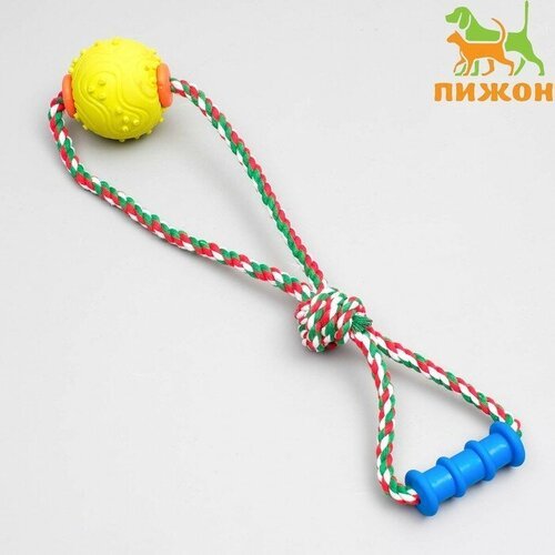 Игрушка канатная с жевательными элементами 'Шар с 1 ручкой', до 36 см, разноцветная
