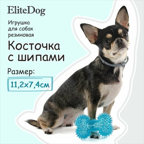 Игрушка для собак резиновая EliteDog 'Косточка с шипами', голубая, 11.2х7.4х4.7см