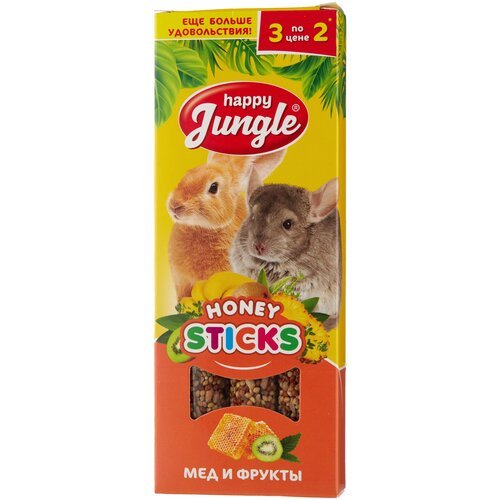 Лакомство для кроликов Happy Jungle Honey sticks Мед и фрукты, 90 г, 3 шт. в уп.