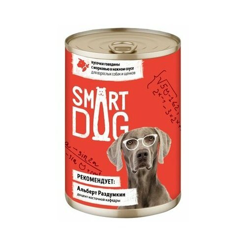 Smart Dog Консервы для взрослых собак и щенков кусочки говядины и ягненка в нежном соусе 2 шт по 240 гр(480 гр)