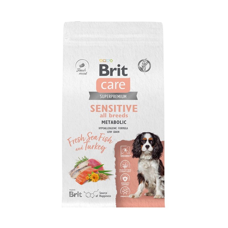 Корм для собак Brit Care Sensitive Metabolic морская рыба с индейкой сух. 1,5кг