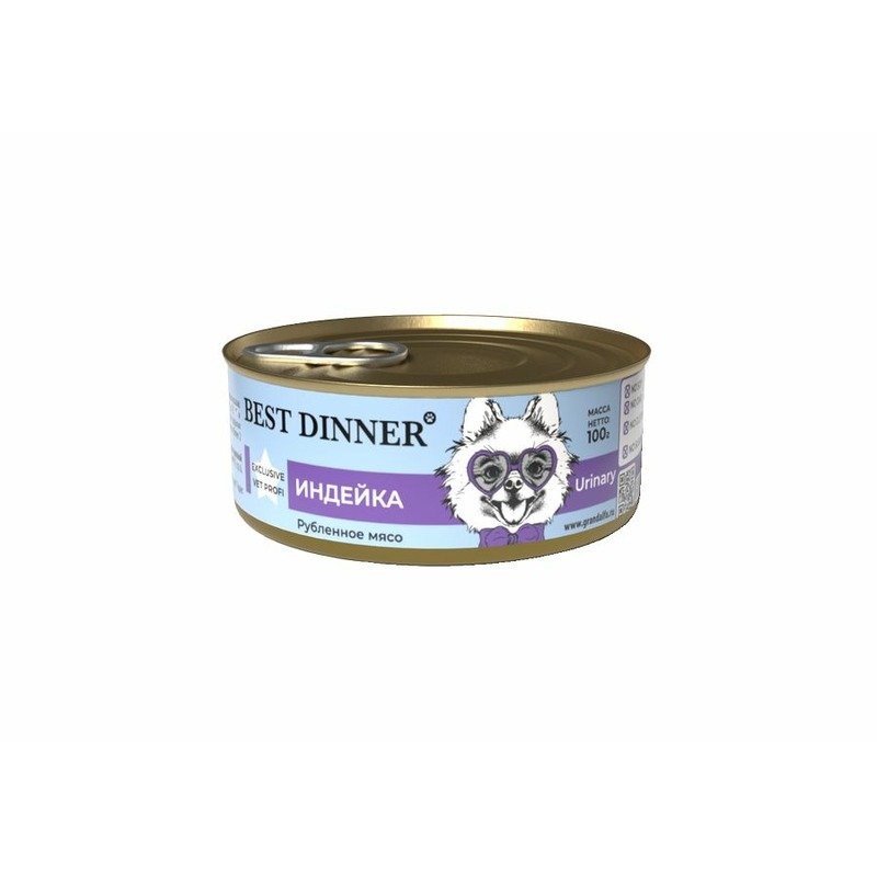 BEST DINNER Best Dinner Urinary Exclusive Vet Profi влажный корм для собак, для профилактики мочекаменной болезни, с индейкой, фарш, в консервах - 100 г