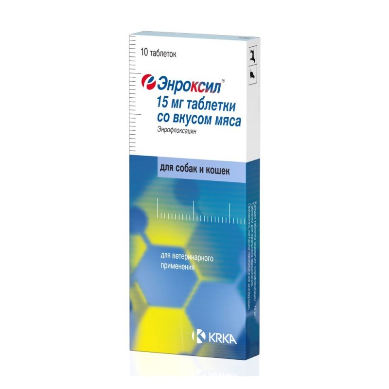 Препарат антимикробный KRKA Энроксил, со вкусом мяса упаковка 15мг 10табл.