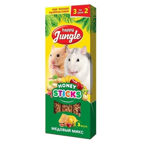 Happy Jungle Honey sticks Медовый микс 3 вкуса, 50 гр (6 штук)