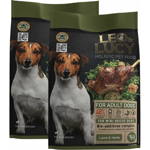 LEO&LUCY HOLISTIC для взрослых собак маленьких пород с ягненком, травами и биодобавками (0,8 + 0,8 кг)