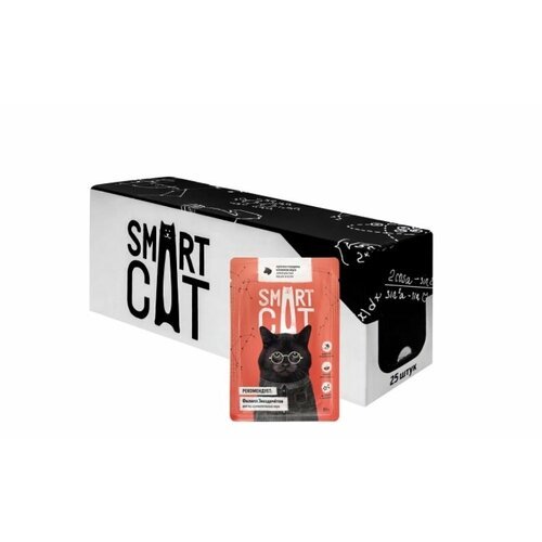 Smart Cat паучи Упаковка 25 шт Паучи для взрослых кошек и котят кусочки говядины в нежном соусе 2,125 кг 59991 (2 шт)