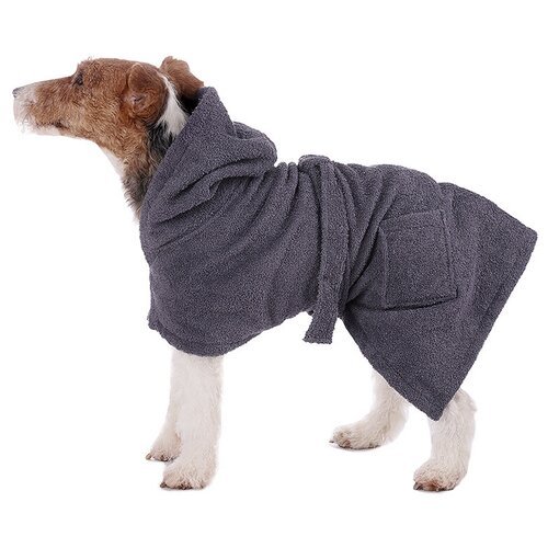 Махровый халат-полотенце для собак с капюшоном, бирюзовый, размер М. Халат для собак. Полотенце для собак.