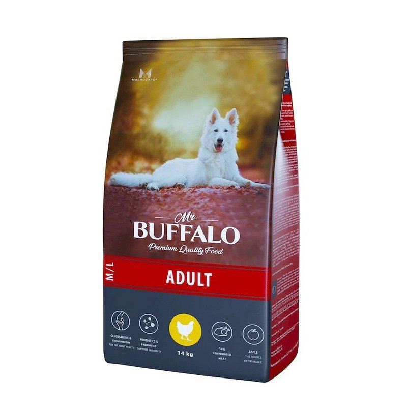 Mr. Buffalo Adult M/L полнорационный сухой корм для собак средних и крупных пород, с курицей - 2 кг