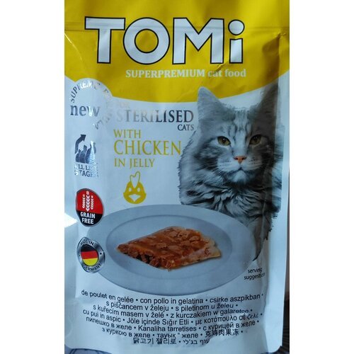 Влажный полнорационный корм для стерилизованных кошек ToMi (Германия)с курицей в желе, 5шт*100 гр