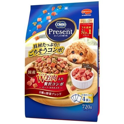 Натуральный комбинированный корм PRESENT для собак на основе куриной печени с сочными кубиками из японской говядины и цыплёнка, 720 г