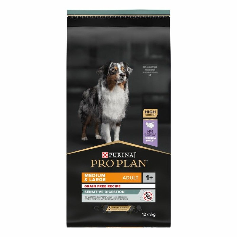 PRO PLAN Pro Plan Optidigest Grain Free Formula сухой корм для собак средних и крупных пород с чувствительным пищеварением, беззерновой, с высоким содержанием индейки