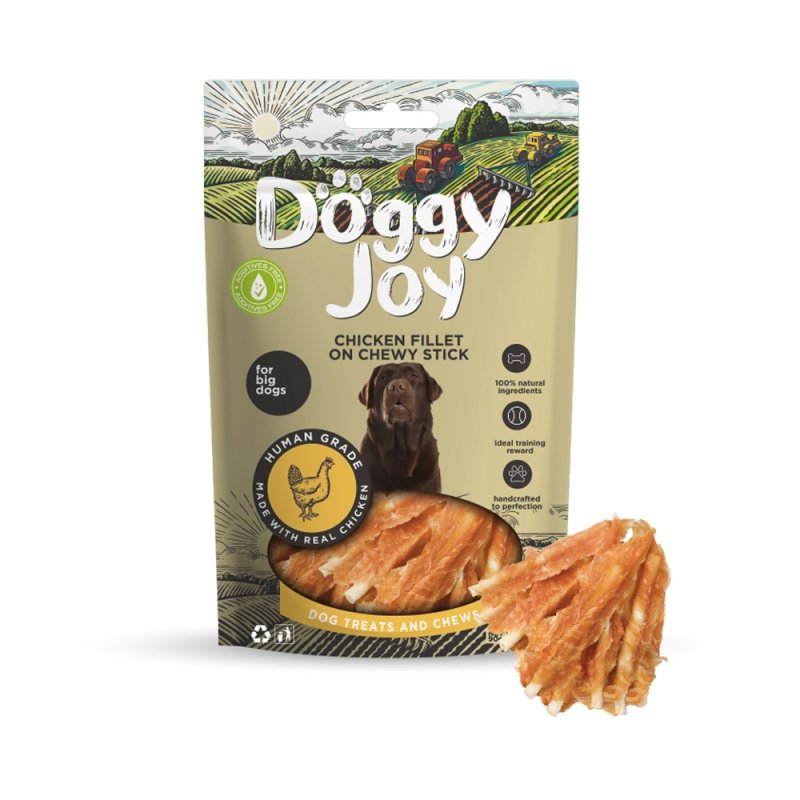 Лакомство для собак DOGGY JOY 50812 для крупных пород Куриное филе на жевательной палочке 90г