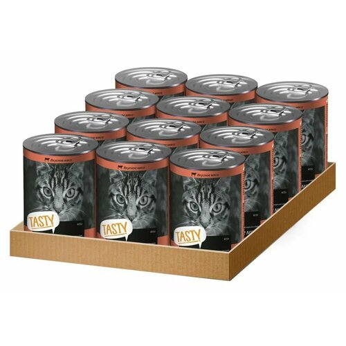 Tasty консервированный корм для кошек, мясное ассорти в соусе, ж/б, 415 гр * 12 шт