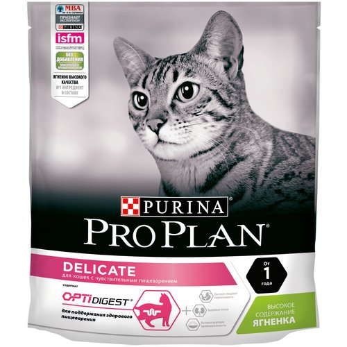 Сухой корм для кошек Pro Plan с чувствительным пищеварением или с особыми предпочтениями в еде, с ягненком 2 уп. х 400 г